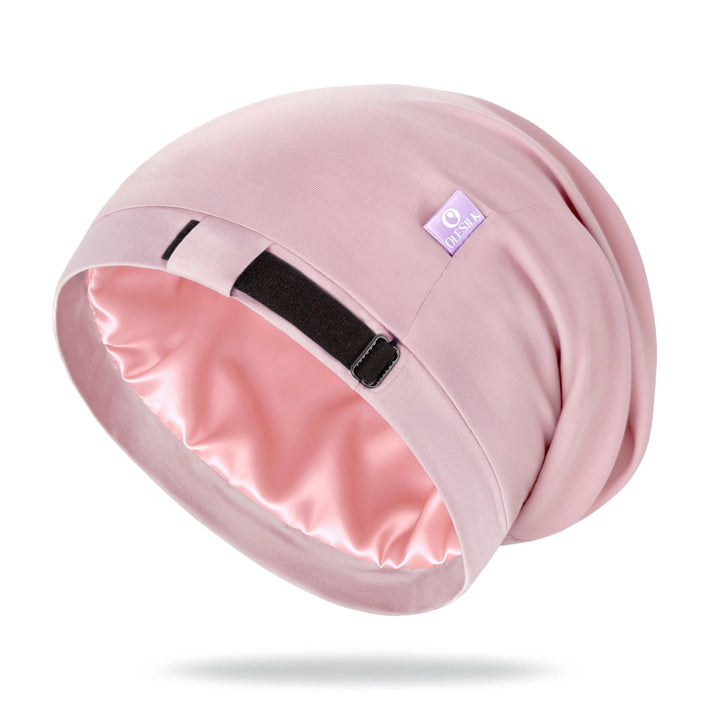 OLESILK pink bonnet front view showing elegant fit and protection