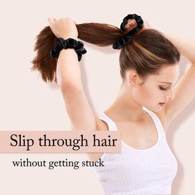 OLESILK scrunchies on bedside table illustrating sleep use for reduced breakage