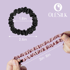 OLESILK purple gift box open to display three silk scrunchies ideal for gifting