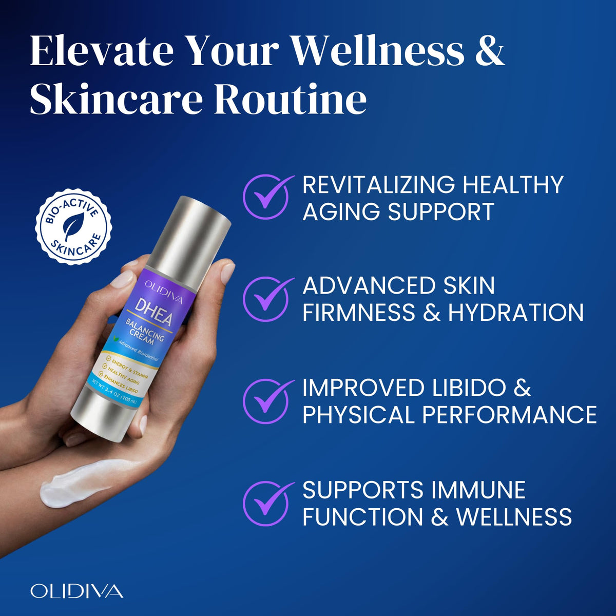 Olidiva cream texture close-up highlighting fast-absorbing, non-greasy finish