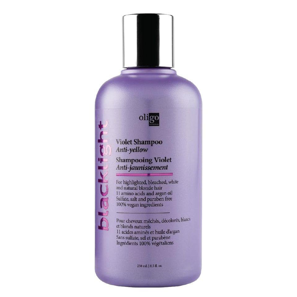 Oligo Professionnel front bottle showing purple shampoo for brightening blondes