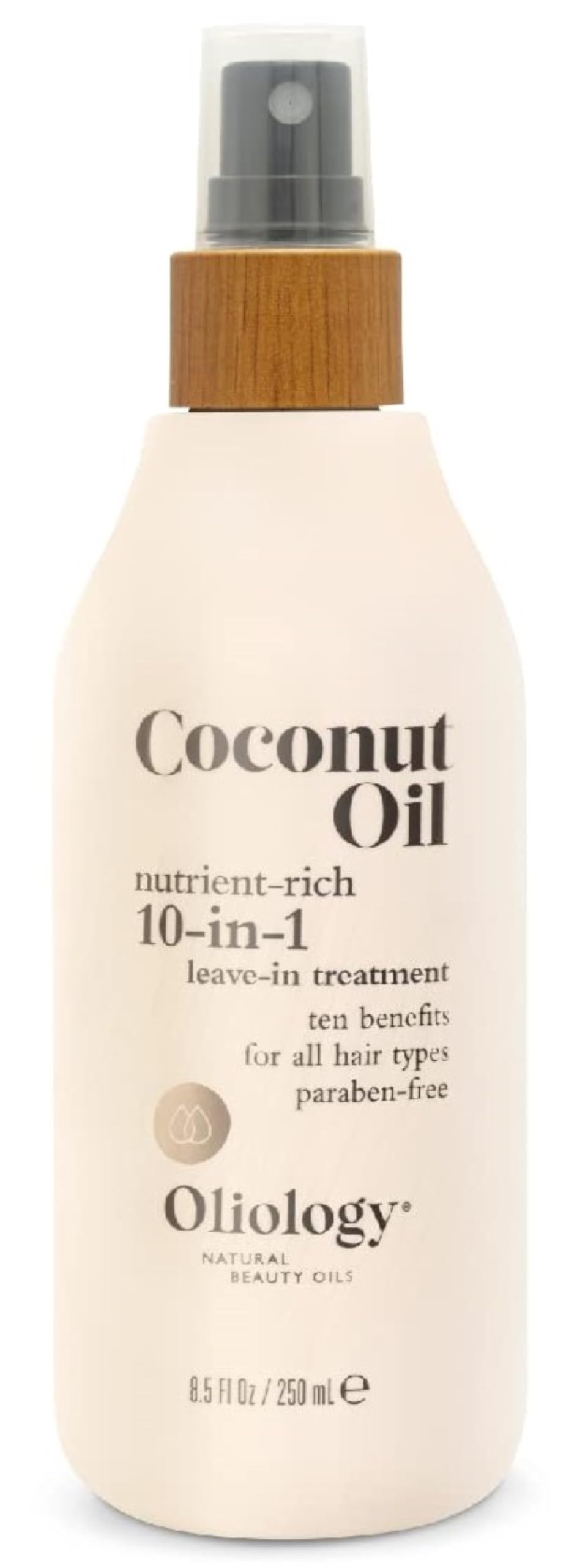 Oliology front packaging showing bottle and coconut oil benefits