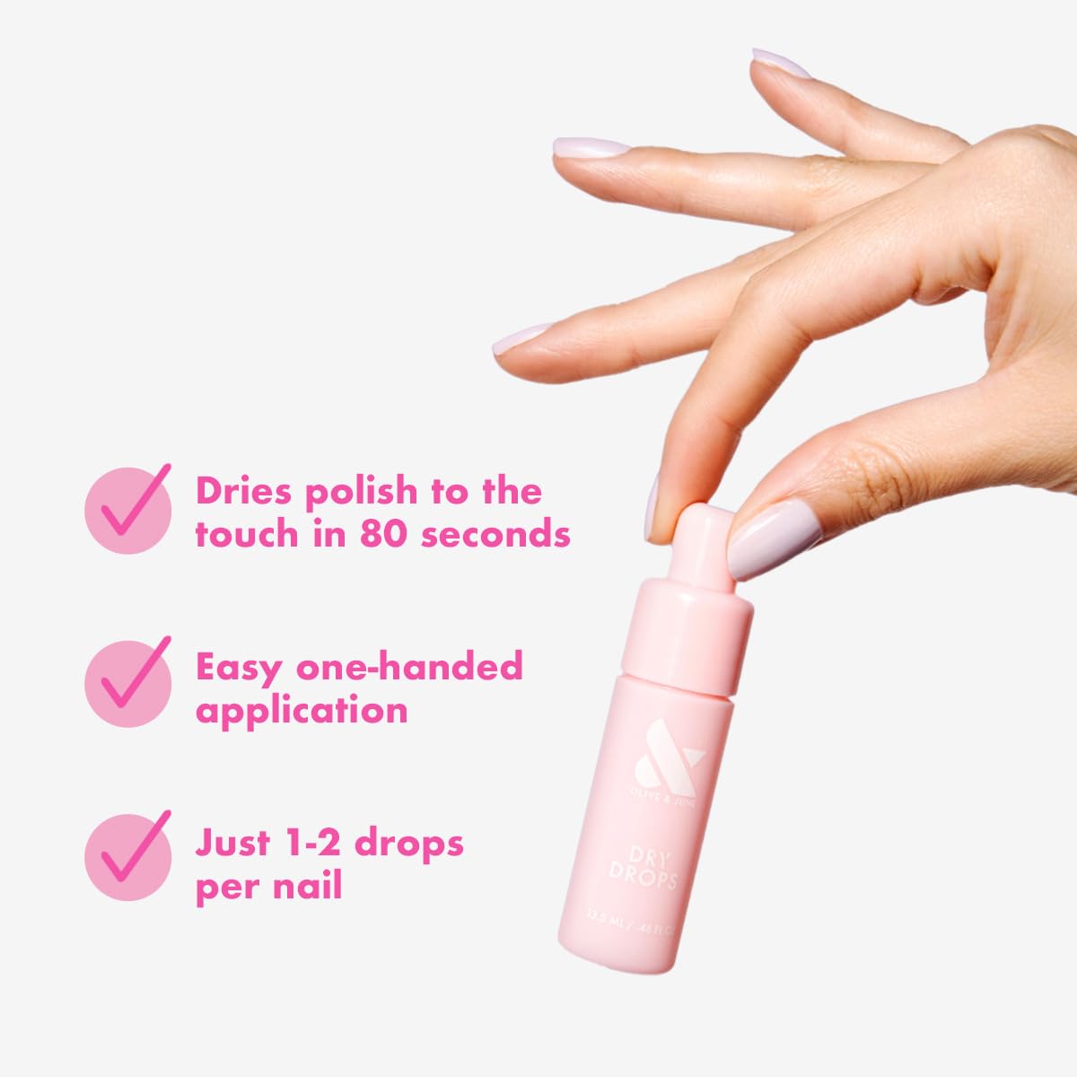 Olive & June Dry Drops with jojoba oil close-up highlighting nourishing shine and conditioning