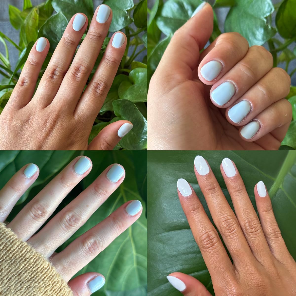 Olive & June BP Icy Blue manicure on hands showing salon-quality look