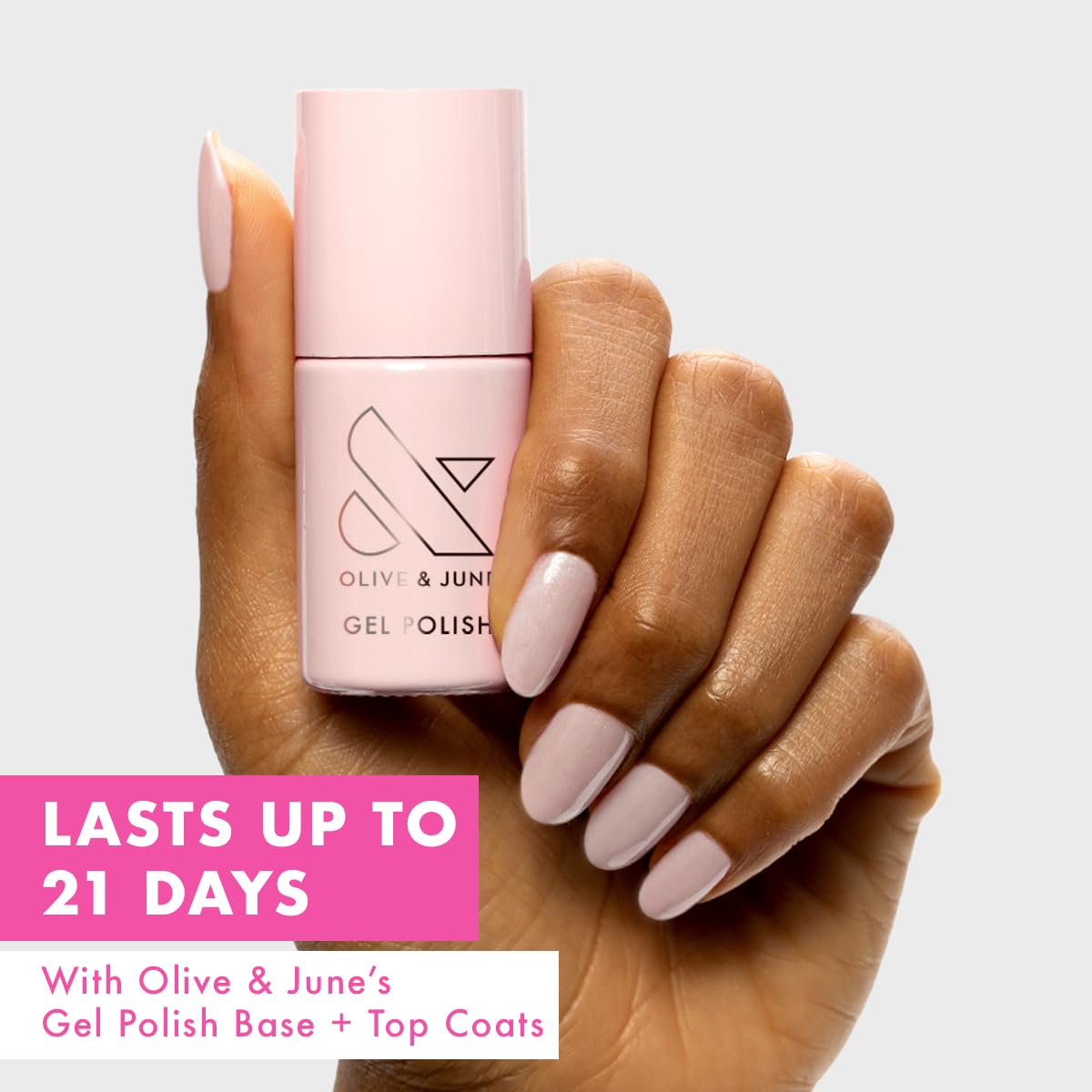 Olive & June brush stroke showing CCT Sheer Pink color and smooth application benefit