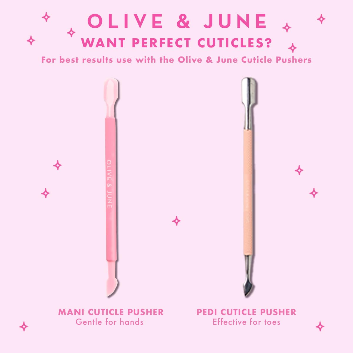 Olive & June results after push and buff revealing a smooth nail plate