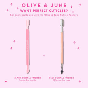 Olive & June results after push and buff revealing a smooth nail plate