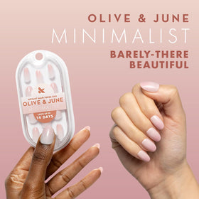 Olive & June recycled materials label closeup emphasizing sustainable production benefit