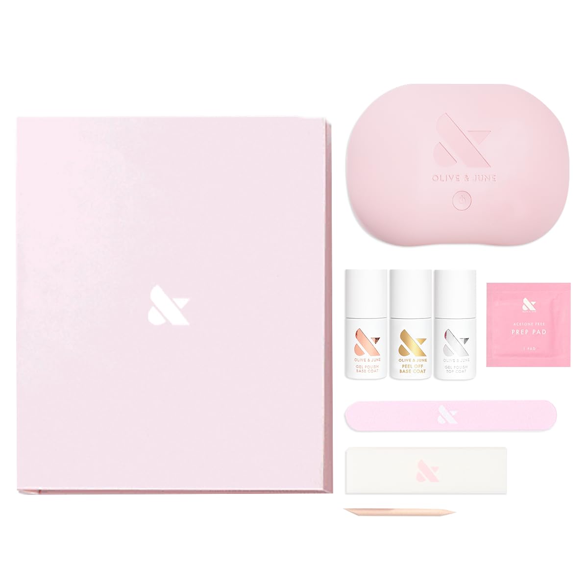Olive & June front packaging showing kit contents and benefits