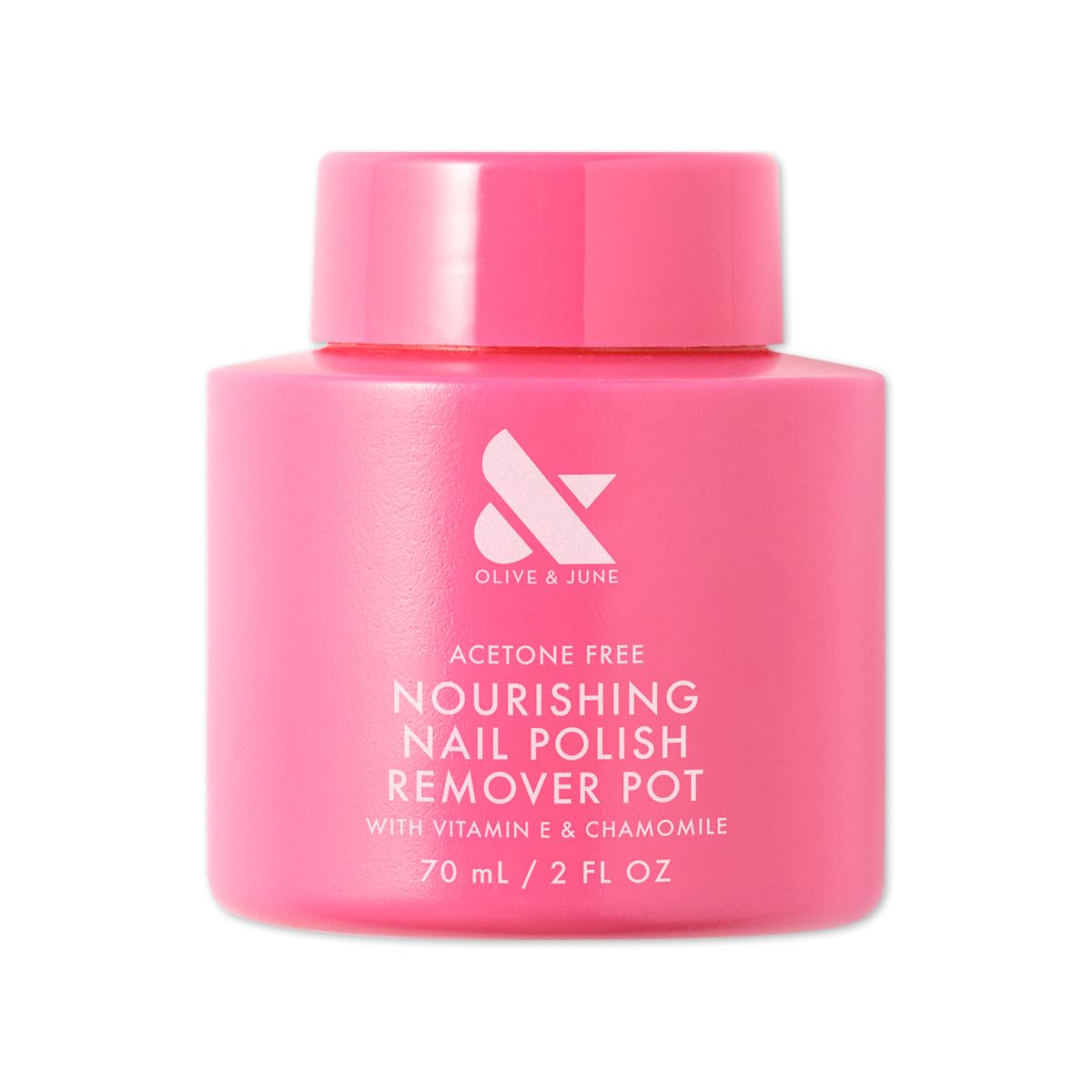 Olive & June front packaging showing compact no-mess remover pot and benefit