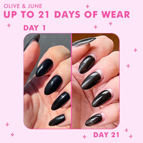 Olive & June cured nails closeup with long-lasting glossy finish benefit