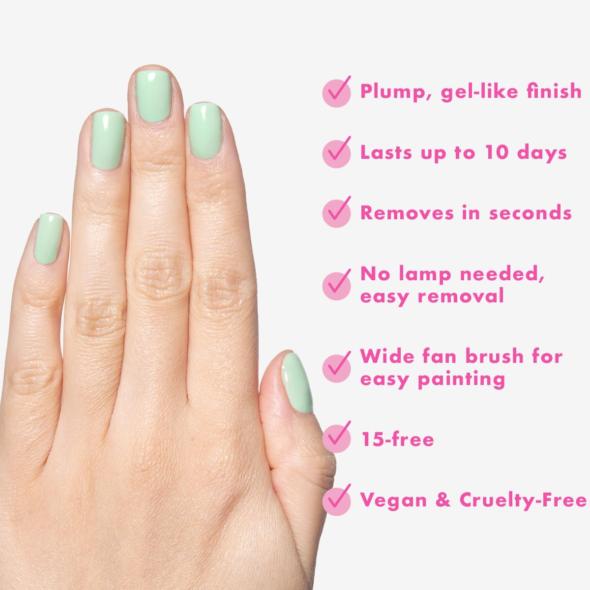 Olive & June swatch on skin highlighting Grogu Green pigment and streak-free coverage