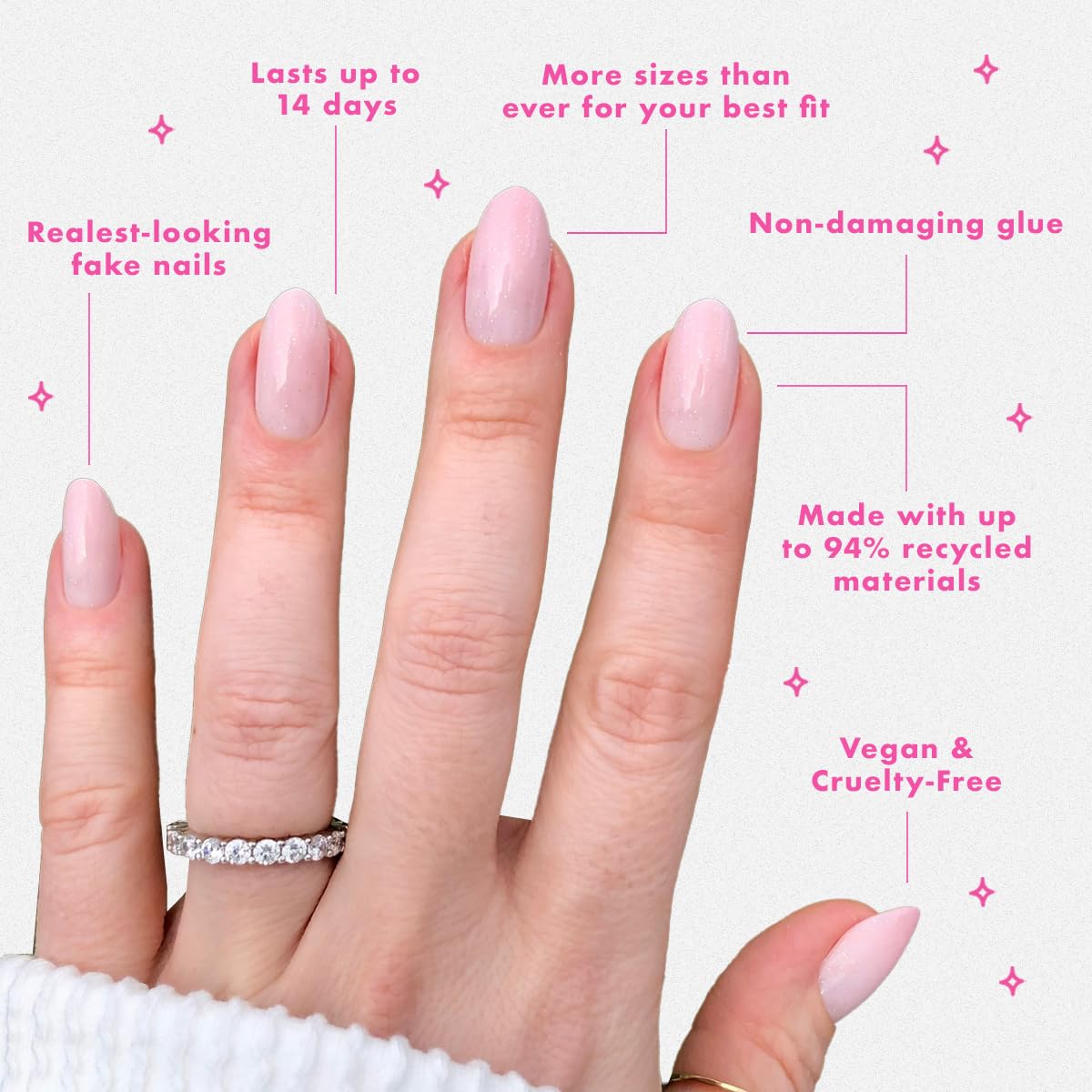 Olive & June application step with glue and press-on nail demonstrating secure hold
