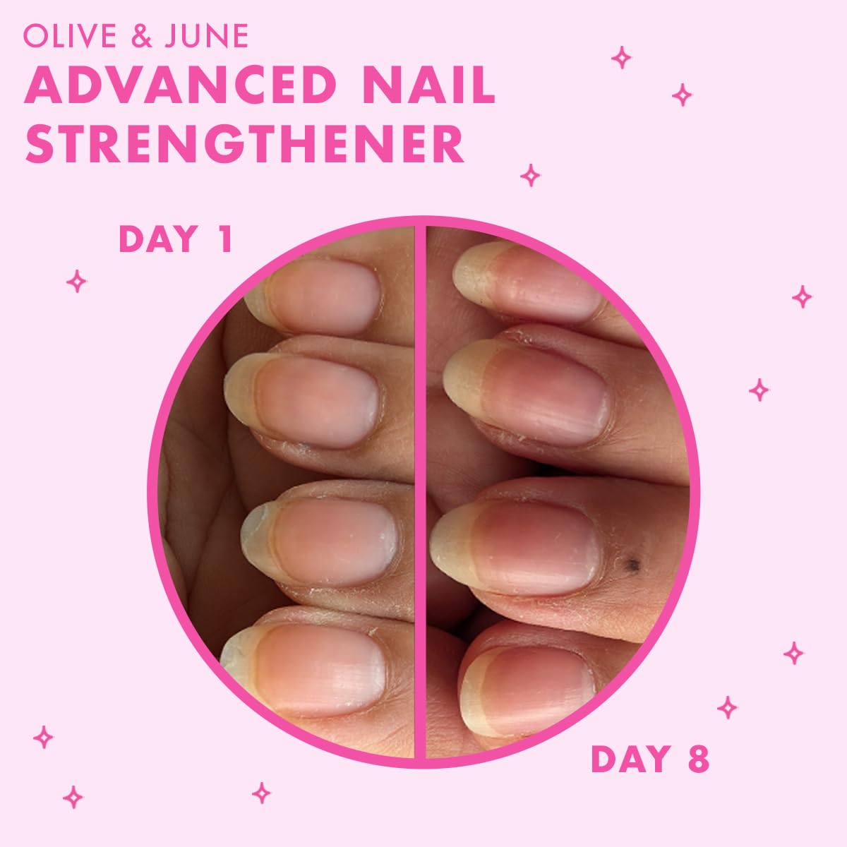 Olive & June in-use on nails during at-home manicure for stronger nails