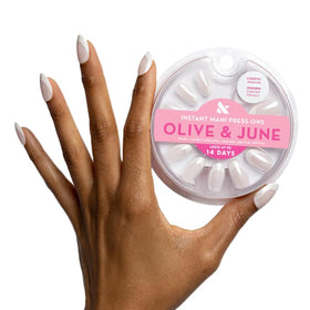 Olive & June box front showing kit and branding, fast salon-quality benefit