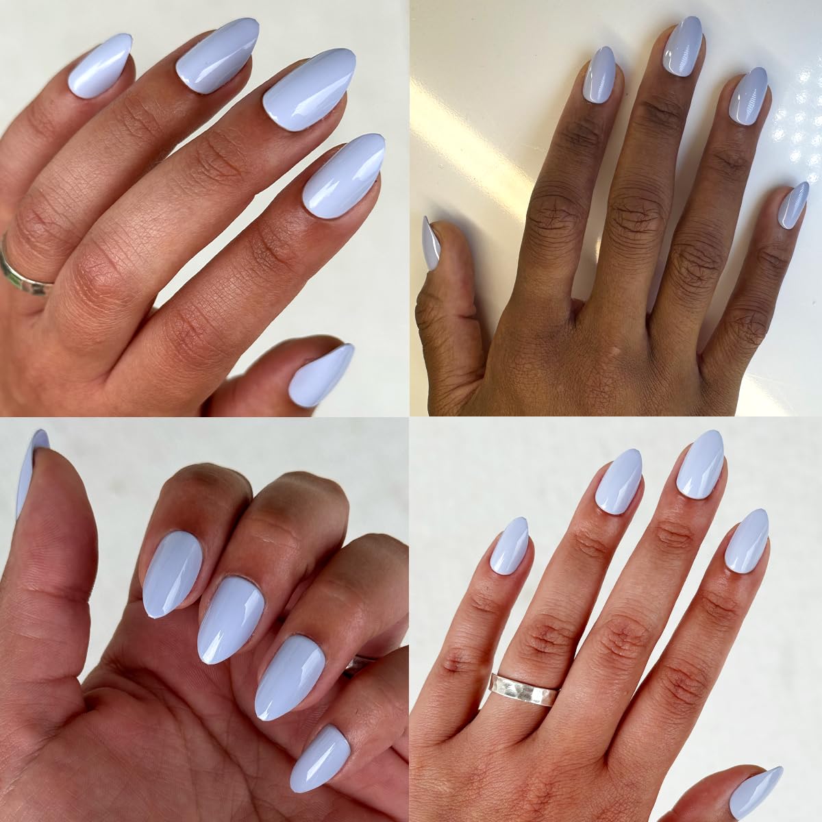 Olive & June press-on mani held in hand to show true size and scale