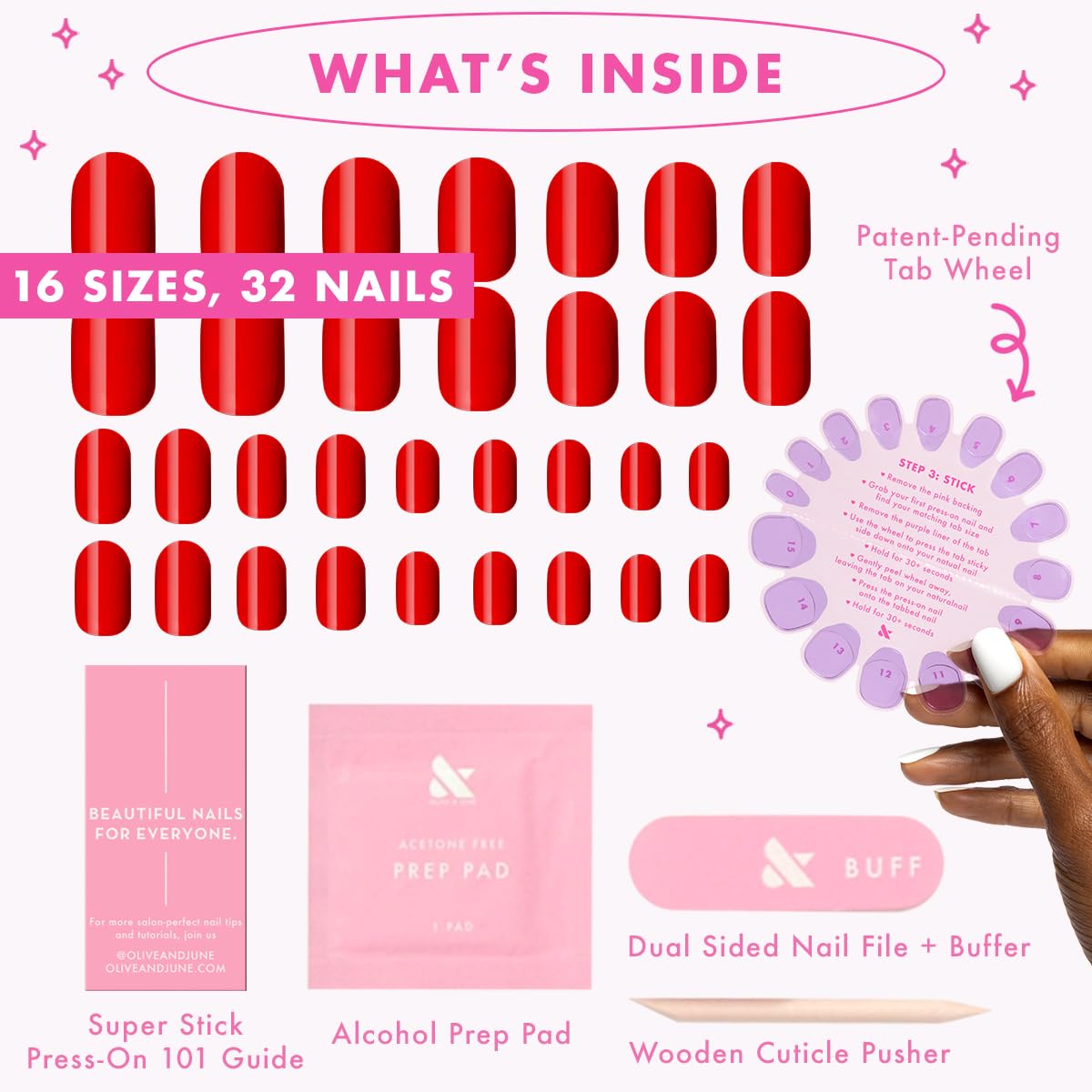 Olive & June lifestyle photo of hands wearing cherry red nails for polished look