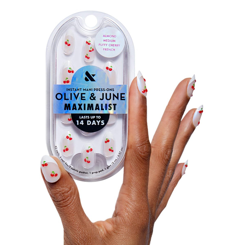 Olive & June front packaging showing complete maximalist press-on kit benefits