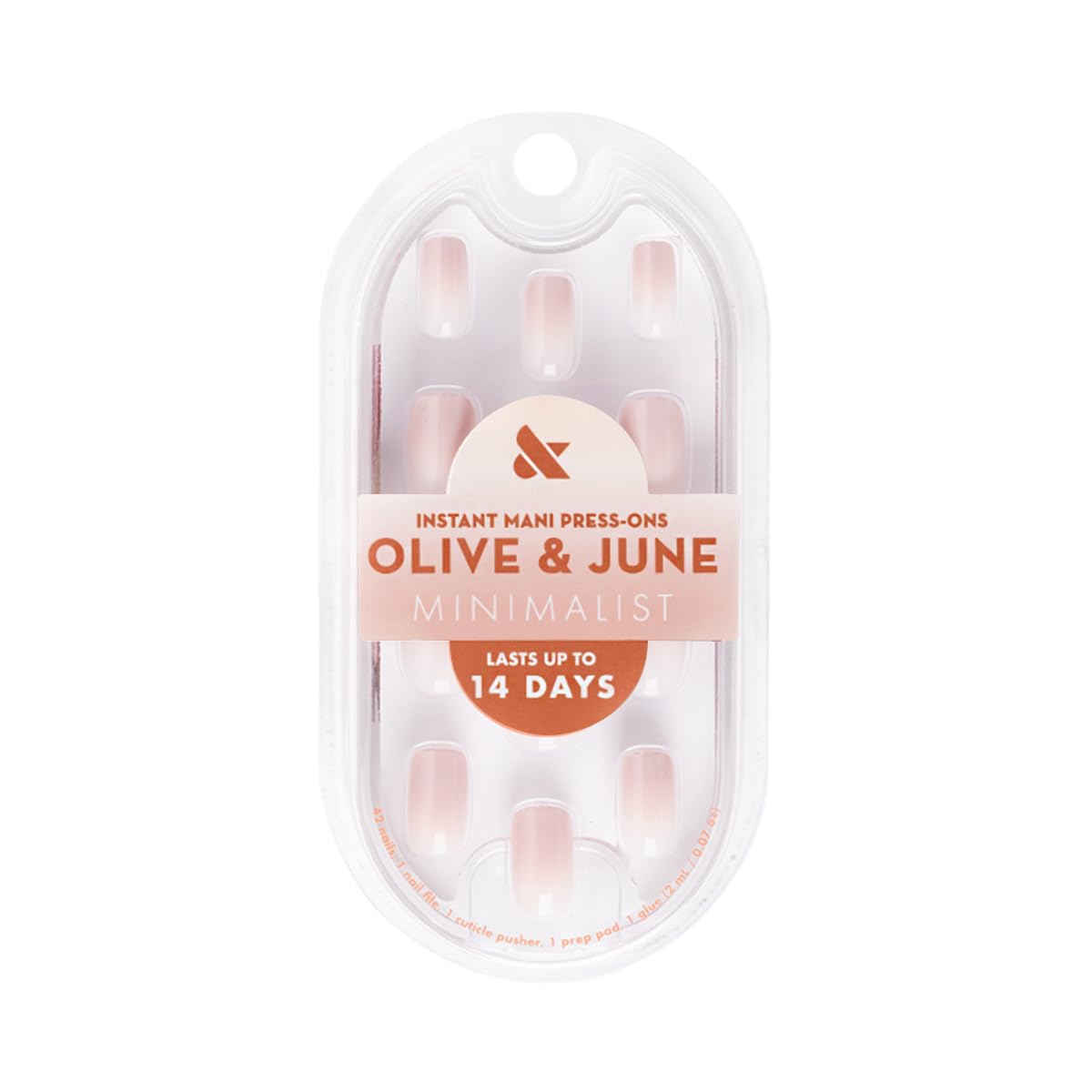 Olive & June 42 press-on nails arrayed for easy size selection and fit