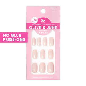 Olive & June layout displaying 32 nails, tools, and patented tab wheel for easy use