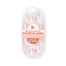 Olive & June close-up of oval nail shape showing realistic curve and natural look