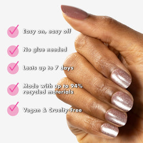 Olive & June press-on nail curve closeup showing realistic finish and shine