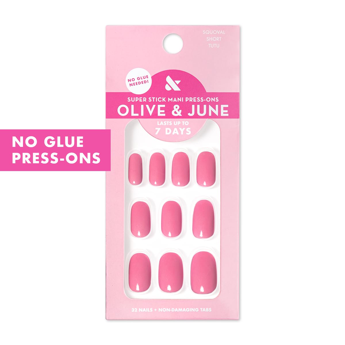 Olive & June array of 32 nails in 16 sizes showing fit options and realistic finish