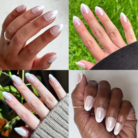 Olive & June model wearing press-ons, quick at-home mani benefit