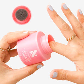 Olive & June remover pot open displaying sponge-lined core for no-mess removal