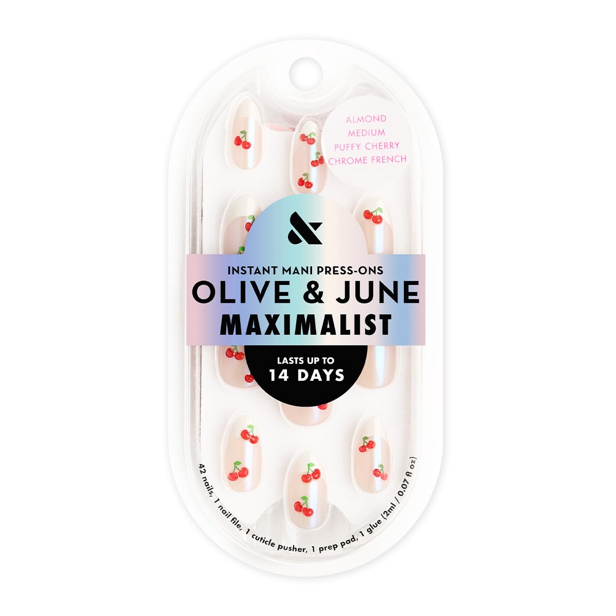Olive & June close-up of Sharp French tip detailing realistic salon finish
