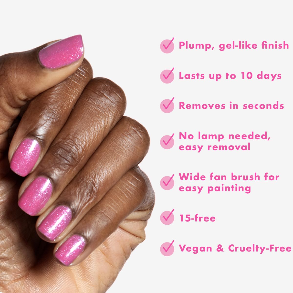 Olive & June swatch on nails displaying salon-quality shine and wear benefit