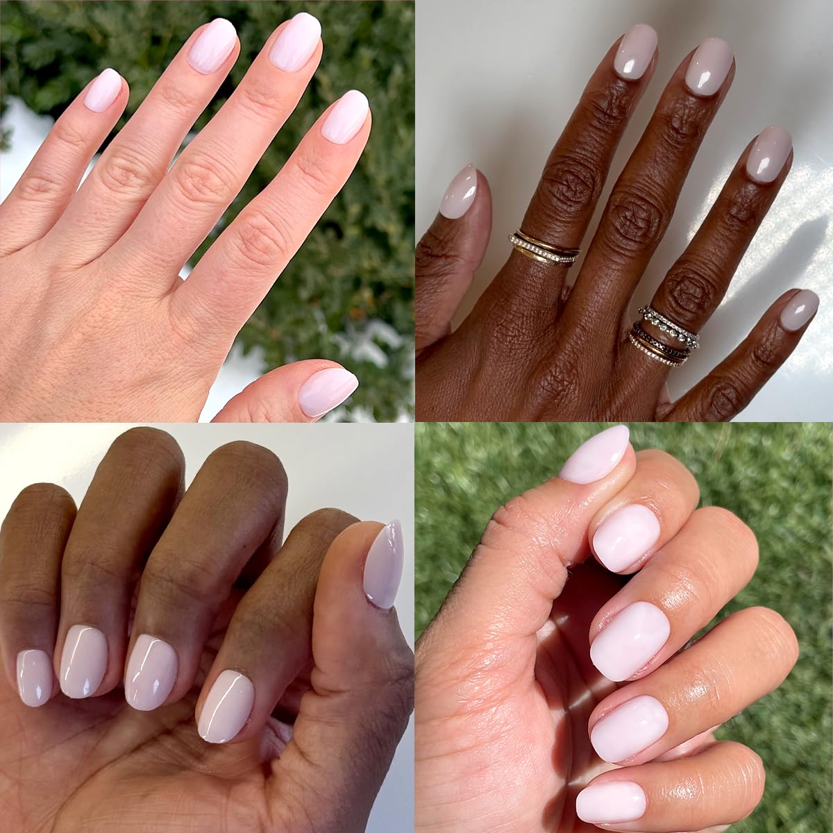 Olive & June applied nails on a hand demonstrating realistic look and instant polish