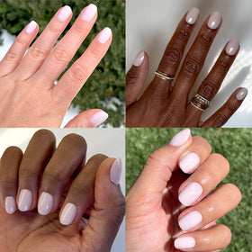 Olive & June applied nails on a hand demonstrating realistic look and instant polish