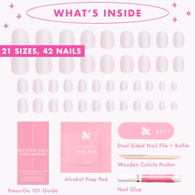 Olive & June size layout with labels illustrating 21 inclusive sizes for perfect fit