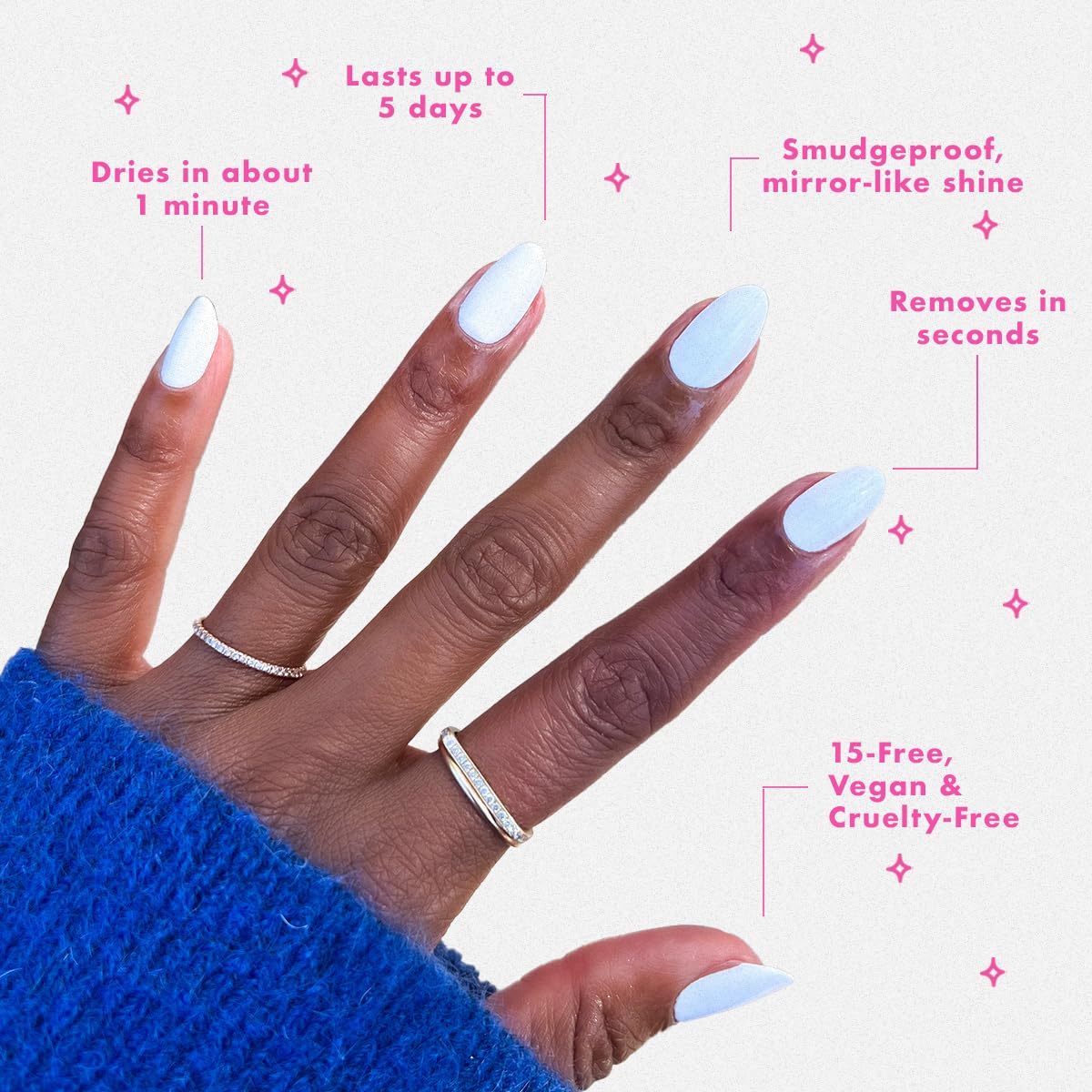 Olive & June painted nails in use highlighting fast-dry, smudgeproof finish