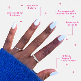 Olive & June painted nails in use highlighting fast-dry, smudgeproof finish