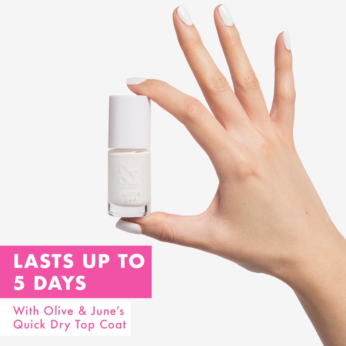 Olive & June brush stroke of Swan White showing even coverage and smoothness