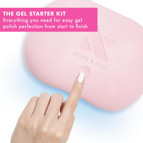 Olive & June nail file buffer and cuticle pusher arranged for easy prep