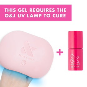 Packaging and label of Olive & June XOXO Hot Pink showing clean, HEMA-free formulation benefit