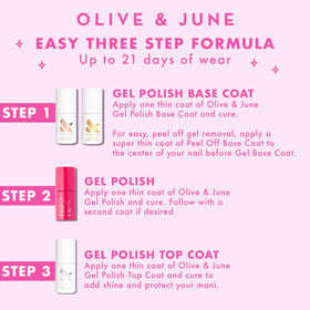 Olive & June gentle soak-off kit beside XOXO Hot Pink showing damage-free removal benefit