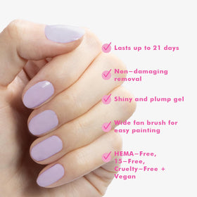 Olive & June toes with lilac gel pedicure showing durable, chip-resistant look