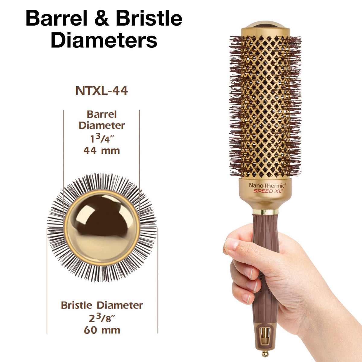 Olivia Garden NTXL-44 ceramic barrel close-up highlighting heat retention benefit