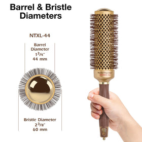 Olivia Garden NTXL-44 ceramic barrel close-up highlighting heat retention benefit