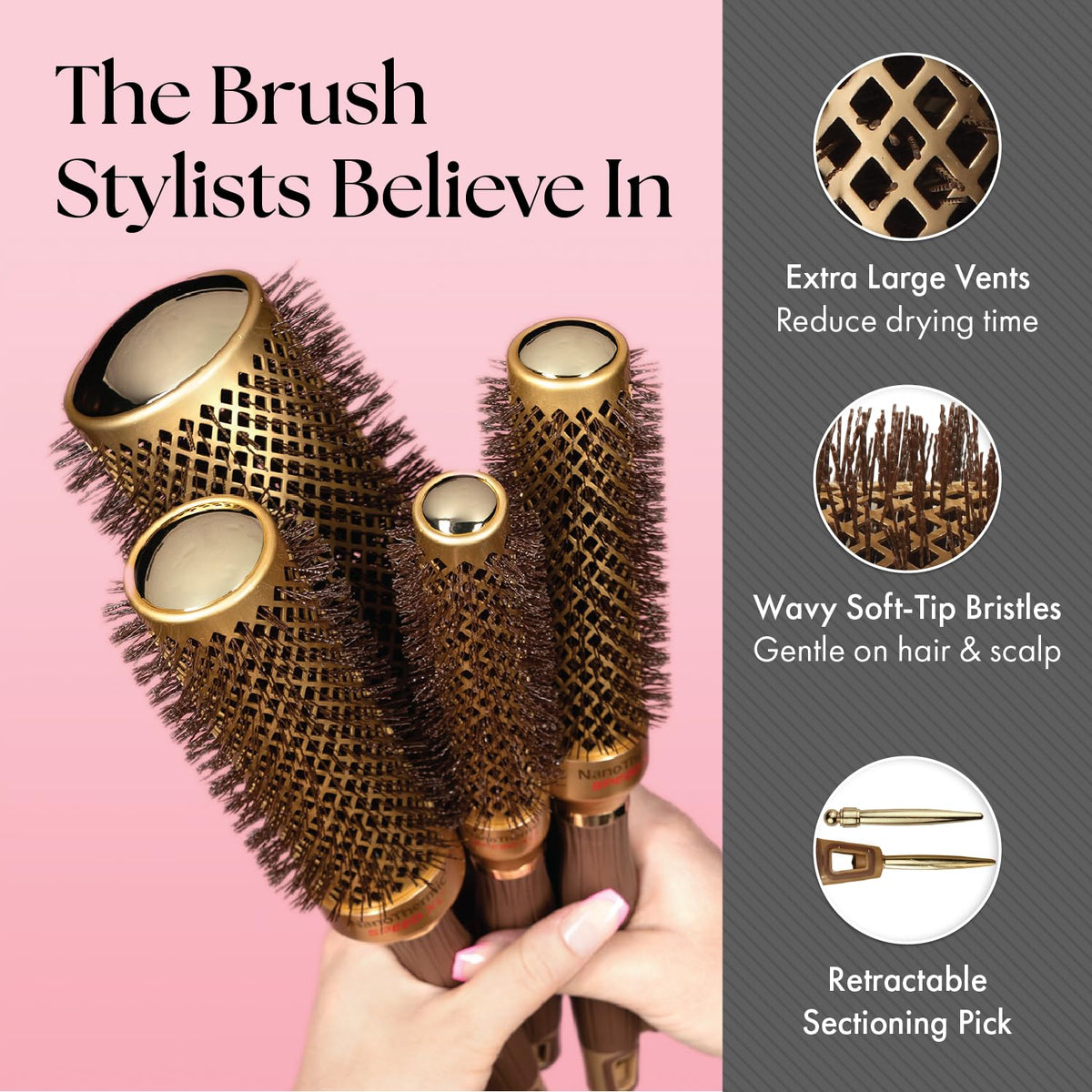 Olivia Garden NTXL-44 in use during salon-style blowout to speed styling