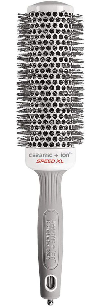 Olivia Garden front view showing full brush and ergonomic grip for salon comfort