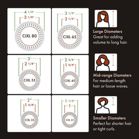 Olivia Garden size comparison showing extra-long barrel for long hair coverage