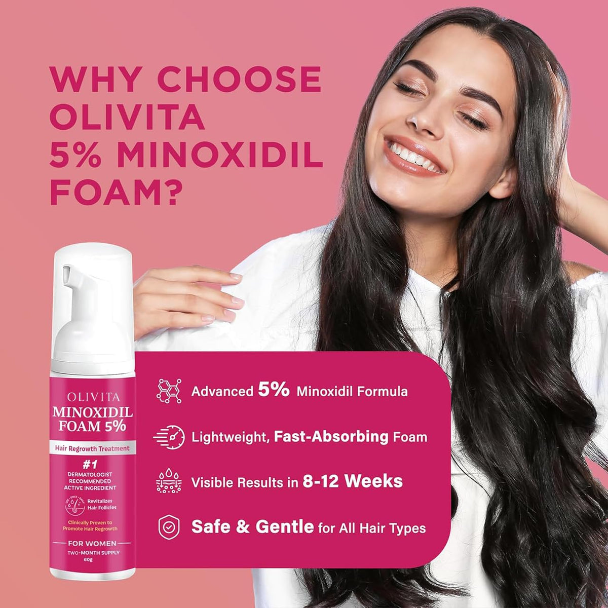 OLIVITA foam texture on palm highlighting lightweight quick-dry benefit