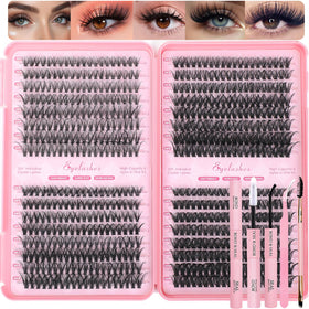OLLAVO front packaging showing 640-piece lash clusters kit and included tools for easy styling