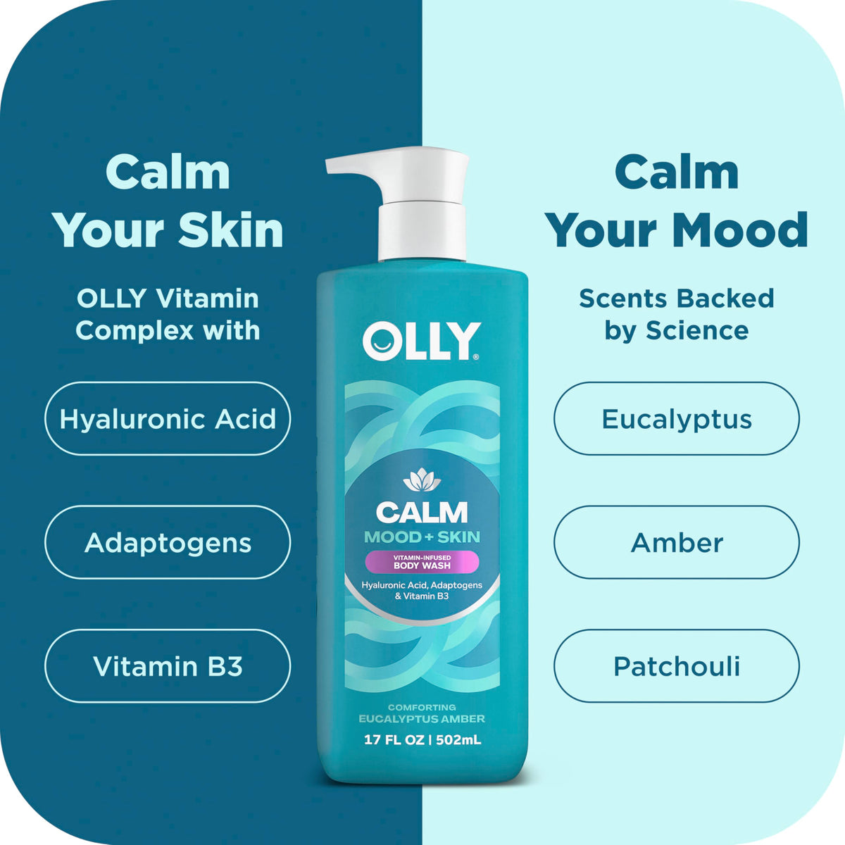 OLLY 3 oz bottle held in hand to show travel-friendly size benefit