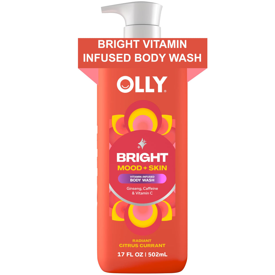OLLY front bottle showing label and citrus currant scent for uplifting showers